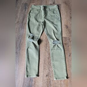Old Navy Olive Green Skinny Jeans with Frayed Knees